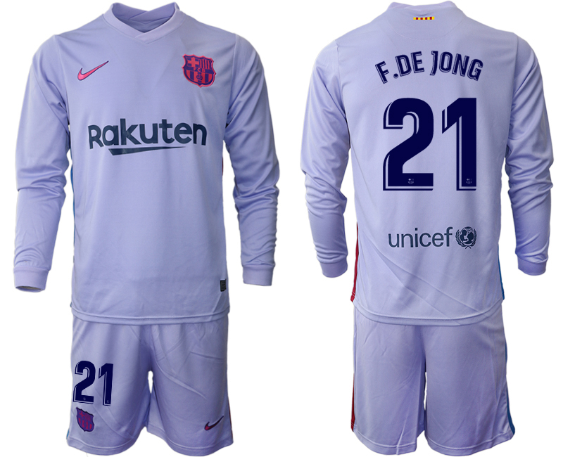Men 2021-2022 Club Barcelona Second away purple Long Sleeve #21 Soccer Jersey